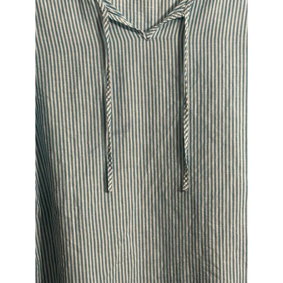 Chico's Pullover Tunic Top Sz 1 M Teal White Stripe Linen Blend Beach Resort - Picture 2 of 10